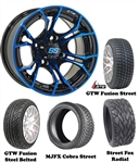14" GTW Spyder Blue/Black Wheels with Low Profile Golf Cart Tire