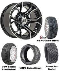 14x7 GTW Spyder Machined Wheels with Low Profile Golf Cart Tire