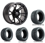 14x7 Spyder Matte Black Wheels with Lifted Golf Cart Tire