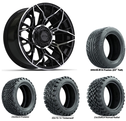 14x7 Stellar Machined & Black Wheels with Lifted Golf Cart Tire