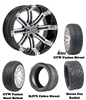 14" Tempest Machined & Black Wheels with Low Profile Golf Cart Tire