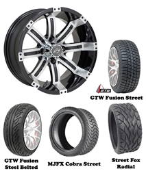 14" Tempest Machined & Black Wheels with Low Profile Golf Cart Tire