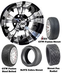 14" Vampire Machined & Black Wheels with Low Profile Golf Cart Tire