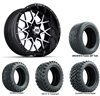 14x7 Vortex Machined & Black Wheels with Lifted Golf Cart Tire