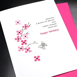 Birthday  " Butterfly / Fuhsia Flowers "  BD550 Greeting Card