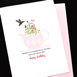 Birthday  " Bird & Teapot "  BD688 Greeting Card