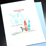 Birthday  " From San Diego, Dog & Surfboards "  SDBD08 Greeting Card