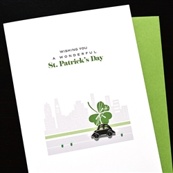 St, Patricks Day  " Car & Shamrock"  SP345Greeting Card