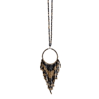 Boho Seed Bead Fringe Necklace in Black