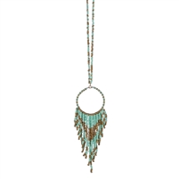 Boho Seed Bead Fringe Necklace in Mint