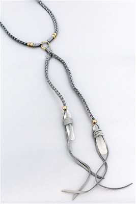 Gray Braided Faux Leather and Quartz Choker