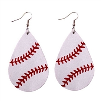 Leather Teardrop Baseball Earrings