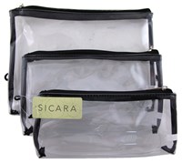 Sicara Clear Cosmetic Bag 3-Piece Bag Set (10689)<br><br><span style="color:#FF0101"><b>12 or More=Unit Price $5.95</b></span style><br>Case Pack Info: 24 Units