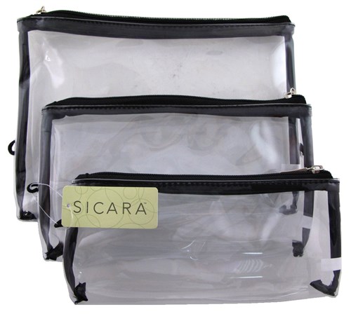 Sicara Clear Cosmetic Bag 3-Piece Bag Set (10689)<br><br><span style="color:#FF0101"><b>12 or More=Unit Price $5.85</b></span style><br>Case Pack Info: 24 Units