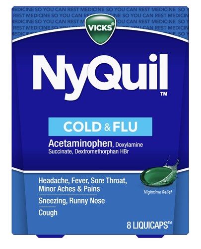 Vicks Nyquil Cold & Flu Liquicaps 8 Count (10709)<br><br><br>Case Pack Info: 24 Units