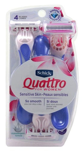 Schick Womens Quattro Razor Sensitive Disposable 3 Count (10865)<br><br><br>Case Pack Info: 12 Units