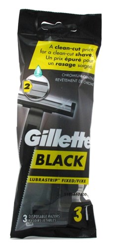 Gillette Mens Black Razor Disposable 3 Count (4 Pieces) (10951)<br> <span style="color:#FF0101">(ON SPECIAL 9% OFF)</span style><br><span style="color:#FF0101"><b>16 or More=Special Unit Price $8.63</b></span style><br>Case Pack Info: 4 Units