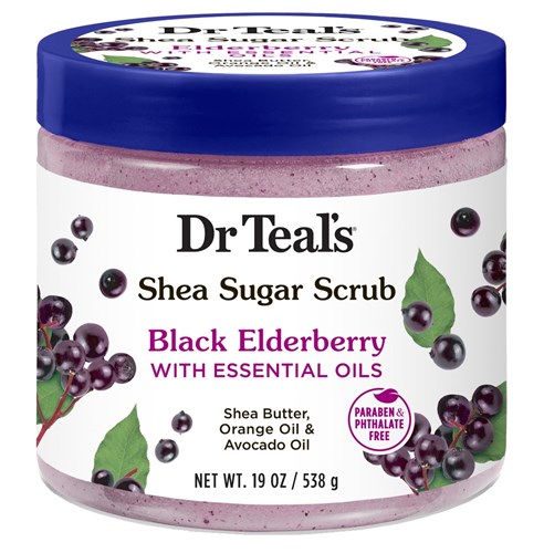 Dr Teals Shea Sugar Scrub Black Elderberry 19oz Jar (10987)<br><br><br>Case Pack Info: 12 Units
