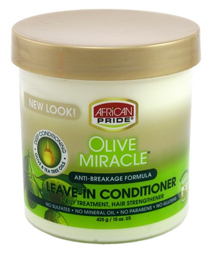 African Pride Olive Miracle Conditioner Leave-In 15oz Jar (11386)<br><br><br>Case Pack Info: 12 Units