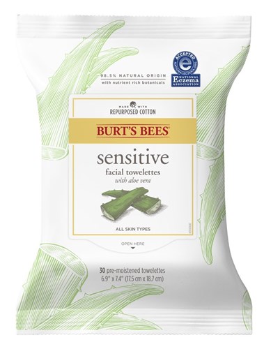 Burts Bees Towelettes Sensitive Aloe 30 Count (3 Pieces) (11681)<br><br><br>Case Pack Info: 4 Units