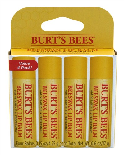 Burts Bees Lip Balm Beeswax Vitamin E/Peppermnt 4Pk (4 Pieces) (11745)<br><br><br>Case Pack Info: 3 Units