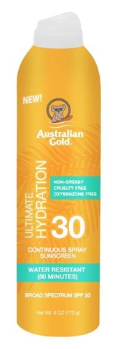 Australian Gold Continuous Spf#30 Spray 6oz Ultimate Hydr (12178)<br><br><span style="color:#FF0101"><b>12 or More=Unit Price $9.38</b></span style><br>Case Pack Info: 6 Units