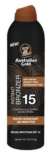 Australian Gold Continuous Spf#15 Spray 6oz With Bronzer (12179)<br><br><span style="color:#FF0101"><b>12 or More=Unit Price $8.87</b></span style><br>Case Pack Info: 6 Units