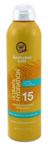 Australian Gold Continuous Spf#15 Spray 6oz Ultimate Hydr (12209)<br><br><span style="color:#FF0101"><b>12 or More=Unit Price $8.84</b></span style><br>Case Pack Info: 6 Units