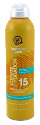 Australian Gold Continuous Spf#15 Spray 6oz Ultimate Hydr (12209)<br><br><span style="color:#FF0101"><b>12 or More=Unit Price $9.02</b></span style><br>Case Pack Info: 6 Units