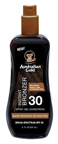 Australian Gold Spf#30 Spray Gel With Bronzer 8oz (12217)<br><br><span style="color:#FF0101"><b>12 or More=Unit Price $9.11</b></span style><br>Case Pack Info: 6 Units