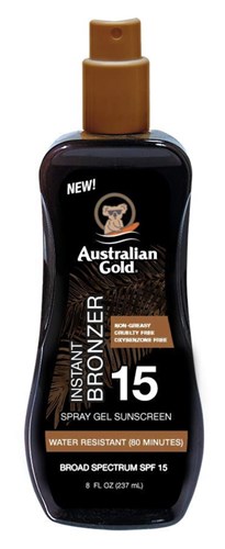 Australian Gold Spf#15 Spray Gel With Instant Bronzer 8oz (12220)<br><br><span style="color:#FF0101"><b>12 or More=Unit Price $8.24</b></span style><br>Case Pack Info: 6 Units