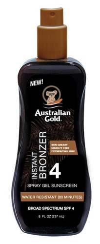 Australian Gold Spf#04 Spray Gel With Instant Bronzer 8oz (12225)<br><br><span style="color:#FF0101"><b>12 or More=Unit Price $7.89</b></span style><br>Case Pack Info: 6 Units