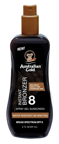 Australian Gold Spf#08 Spray Gel With Instant Bronzer 8oz (12230)<br><br><span style="color:#FF0101"><b>12 or More=Unit Price $8.23</b></span style><br>Case Pack Info: 6 Units