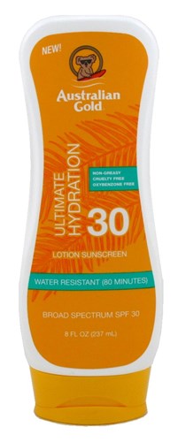 Australian Gold Spf#30 Lotion Ultimate Hydration 8oz (12240)<br><br><span style="color:#FF0101"><b>12 or More=Unit Price $8.55</b></span style><br>Case Pack Info: 6 Units