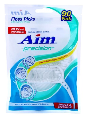 Aim Floss Picks Precision 90 Count Fluoridex Thread (12 Pieces) (13693)<br><br><br>Case Pack Info: 4 Units