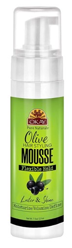 Okay Mousse Flexible Hold Olive Luster & Shine 7.5oz (13863)<br> <span style="color:#FF0101">(ON SPECIAL 11% OFF)</span style><br><span style="color:#FF0101"><b>3 or More=Special Unit Price $5.41</b></span style><br>Case Pack Info: 12 Units