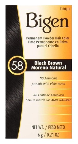 Bigen Powder Hair Color #58 Black Brown 0.21oz (14020)<br><br><br>Case Pack Info: 144 Units