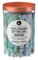 L. Tampons Organic Cotton Core 30 Count (20 Reg + 10 Super) (14372)<br><br><br>Case Pack Info: 8 Units