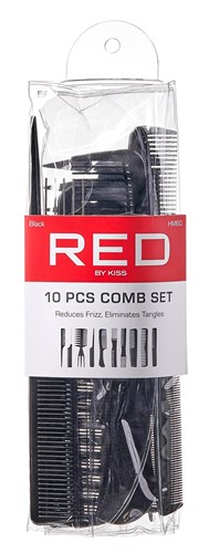 Kiss Red Pro Comb 10-Piece Set (Black) (15988)<br><br><br>Case Pack Info: 72 Units