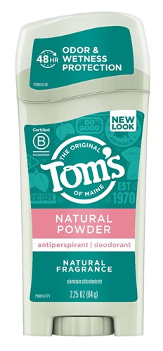 Toms Nat Deodorant Stick Natural Powder 2.25oz (16637)<br><br><br>Case Pack Info: 12 Units