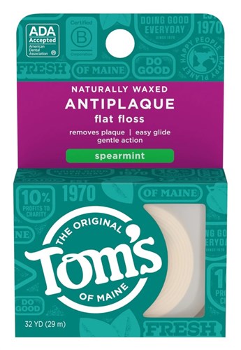 Toms Flat Floss Antiplaque Spearmint Naturally Waxed 32Yd (16643)<br><br><br>Case Pack Info: 24 Units