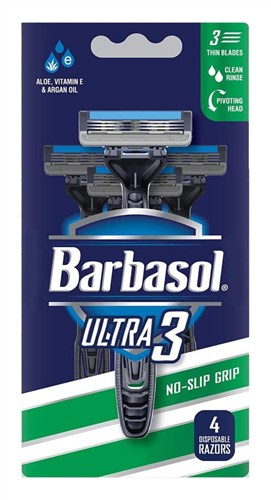 Barbasol Ultra 3 Disposable Razors 4 Count (3 Pieces) (17258)<br><br><br>Case Pack Info: 24 Units