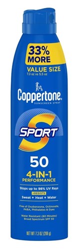 Coppertone Spf#50 Sport 4-In-1 Performance Spray 7.3oz Value (18235)<br><br><span style="color:#FF0101"><b>6 or More=Unit Price $11.86</b></span style><br>Case Pack Info: 12 Units