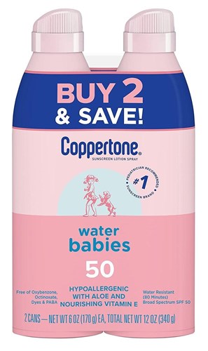 Coppertone Spf#50 Waterbabies Spray Lotion Twin Pack 6oz (18418)<br><br><span style="color:#FF0101"><b>6 or More=Unit Price $21.20</b></span style><br>Case Pack Info: 12 Units