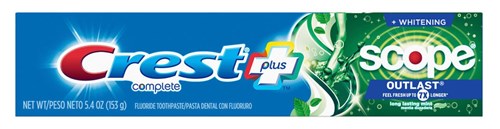 Crest Toothpaste 5.4oz Plus Scope Outlast + Whitening (18664)<br><br><br>Case Pack Info: 12 Units