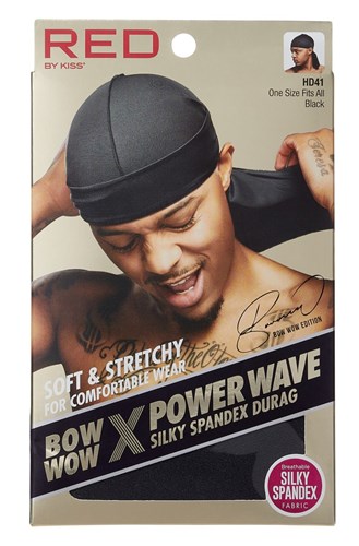 Kiss Red Durag Bow Wow Power Wave Silky Spandex Black (19514)<br><br><span style="color:#FF0101"><b>12 or More=Unit Price $3.07</b></span style><br>Case Pack Info: 72 Units
