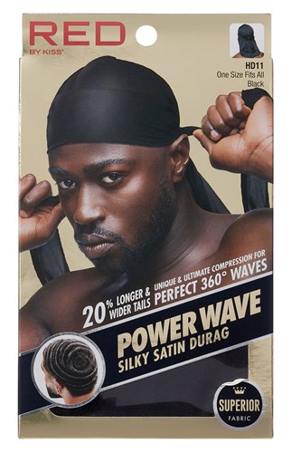 Kiss Red Durag Power Wave Silky Satin Black (19627)<br><br><span style="color:#FF0101"><b>12 or More=Unit Price $2.49</b></span style><br>Case Pack Info: 72 Units