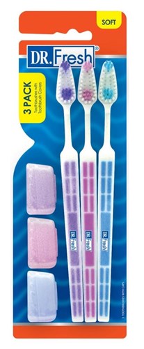 Dr. Fresh Toothbrush Soft With Cap 3 Count (22162)<br><br><br>Case Pack Info: 24 Units