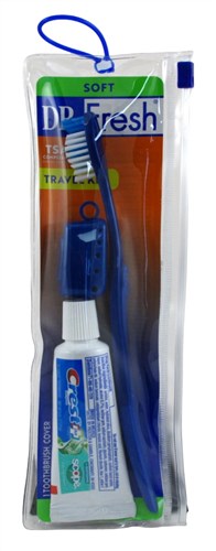 Dr. Fresh Travel Kit Tooth Brush Soft/Cover & Paste(12 Pieces) (22171)<br><br><br>Case Pack Info: 4 Units
