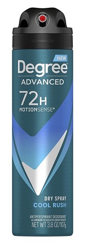 Degree Deodorant Advanced 3.8oz Dry Spray Cool Rush (22246)<br><br><br>Case Pack Info: 12 Units